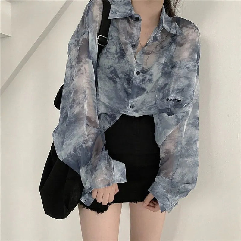 Shirts Women Fashion Tie Dye Harajuku Gothic Top