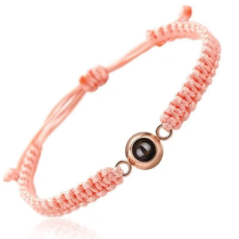 Photo Projection Bracelet – Personalized Heart Charm Woven Rope Chain for Men & Women