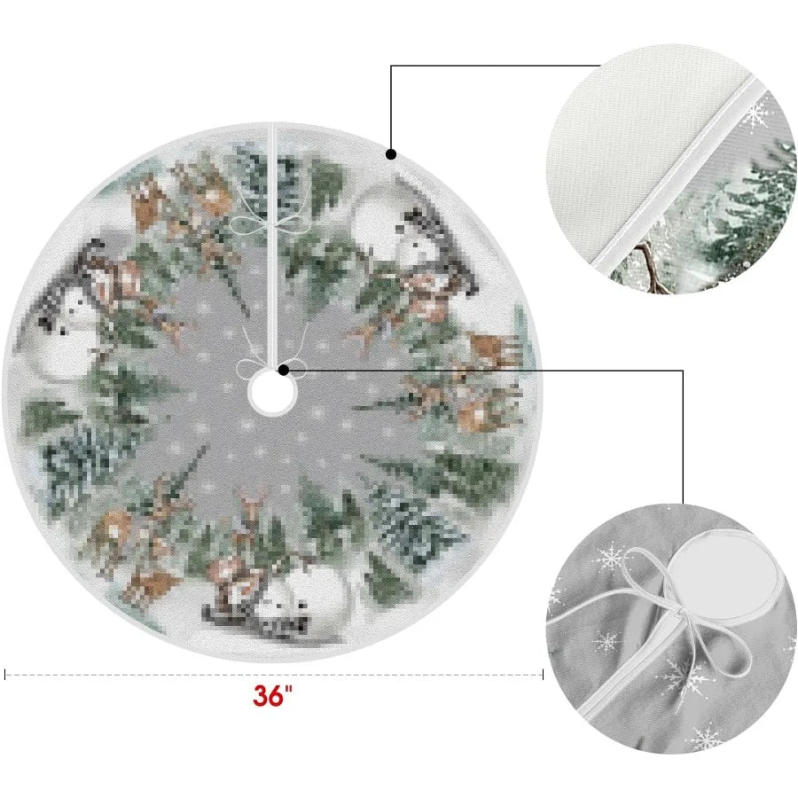 Christmas Tree Skirt – Snowman & Reindeer Design
