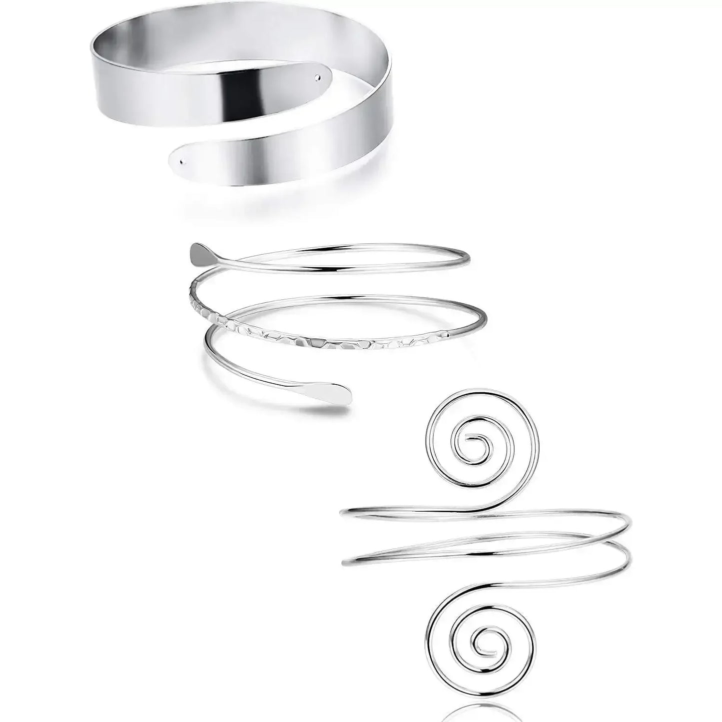 3 Pieces Upper Arm Bracelet – Coil Filigree Swirl Leaf Armband Cuff United States / Color A silver-tone