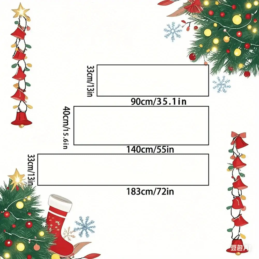 Christmas Table Runner with Santa & Poinsettia Design 13x35.1inch / Christmas / United States