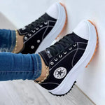 Flat Lace-Up Sneakers Pattern Canvas Casual Women Sport Shoes Light Green / 7.5