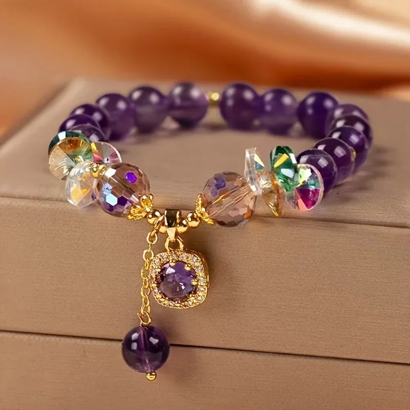 Natural Purple Crystal Bead Bracelet – Healing Stone Jewelry
