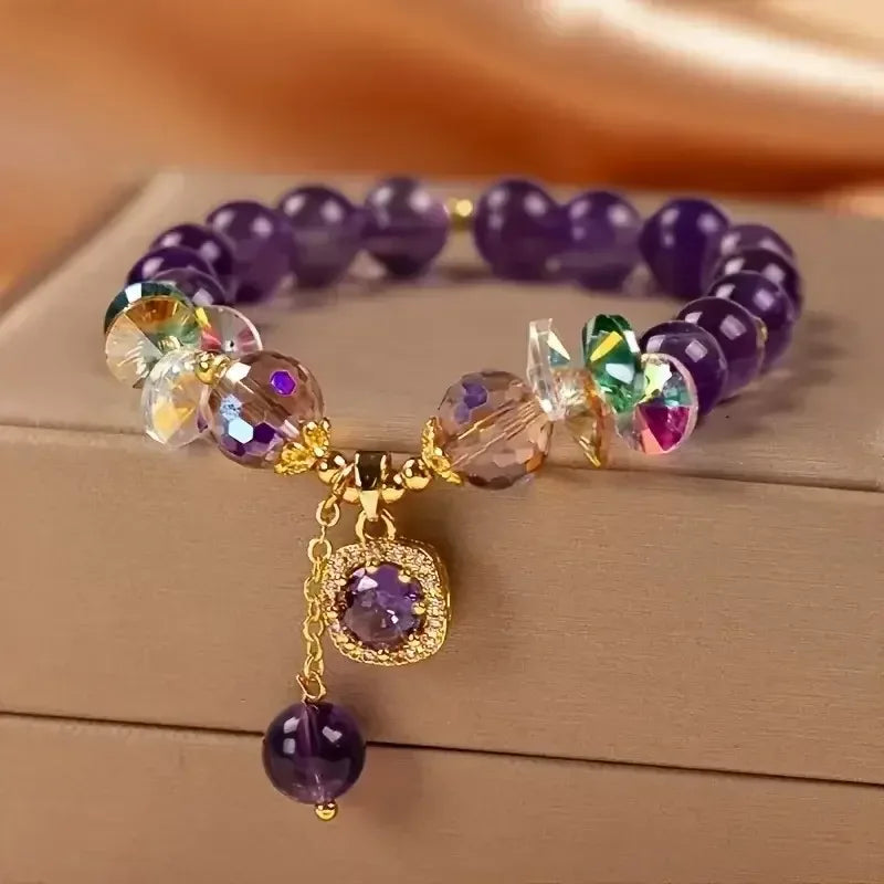 Natural Purple Crystal Bead Bracelet – Healing Stone Jewelry United States / Purple / 17cm