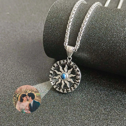 Vintage Sunflower Projection Necklace Custom Photo Pendant Light Yellow Gold Color / United States / 45cm