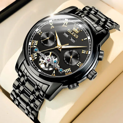 OLEVS Men's Watches Automatic Mechanical Business Wristwatch All black face