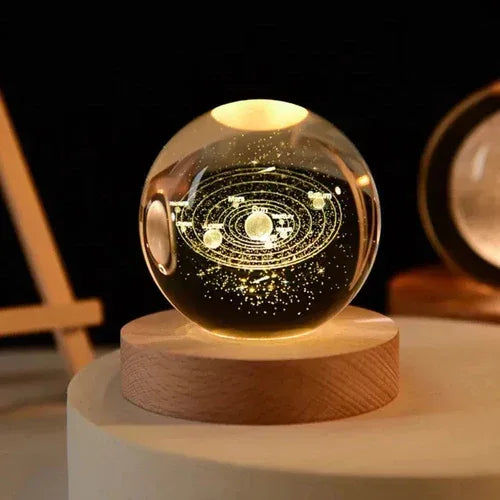 3D Laser Engraved Crystal Ball with base / Solar system