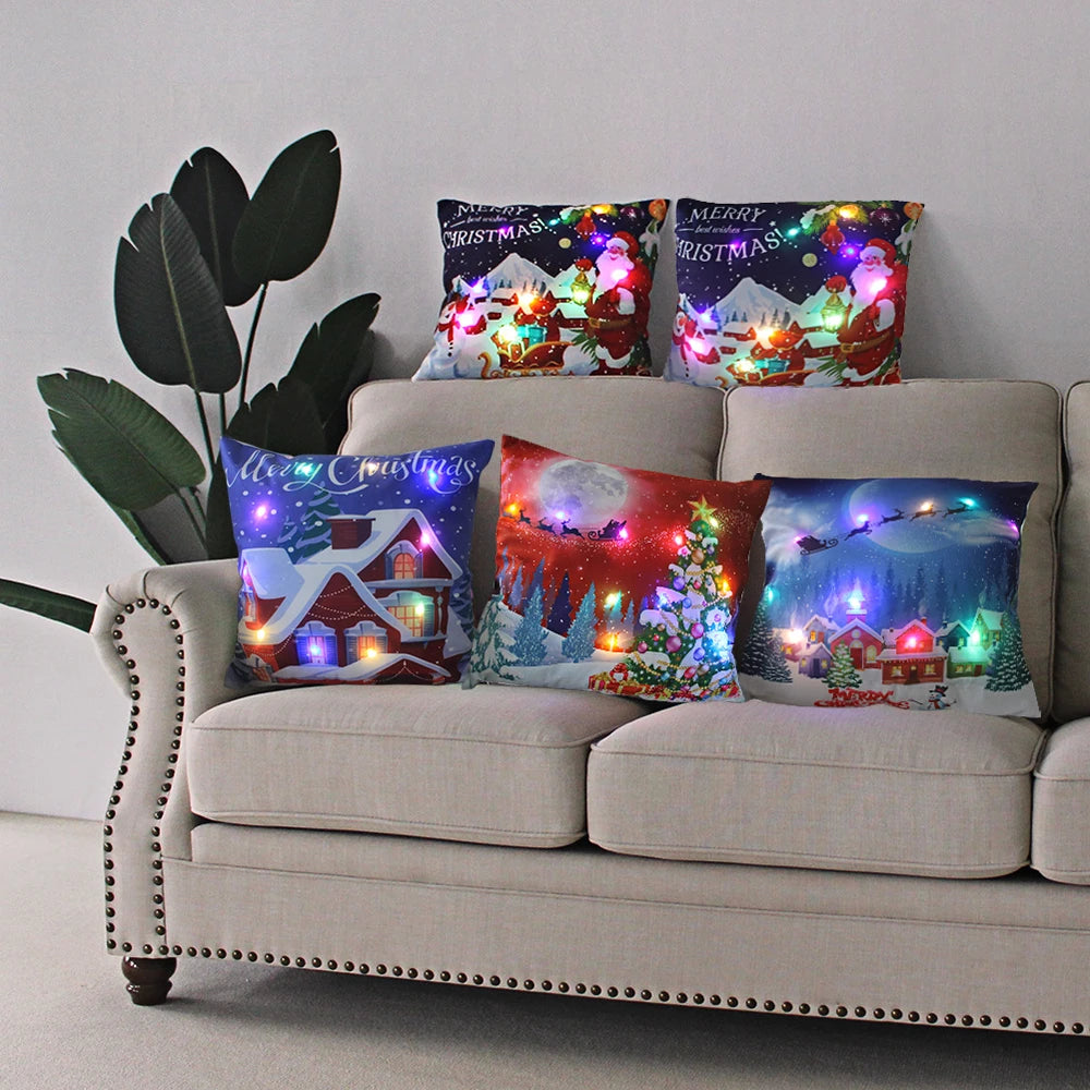 LED Glowing Christmas Pillow Covers