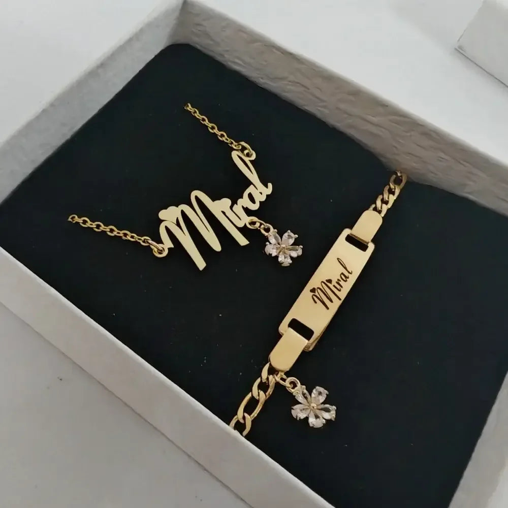 Custom Name Jewelry Set – Personalized Kids Necklace & Bracelet Gift White / 35cm / Set|United States