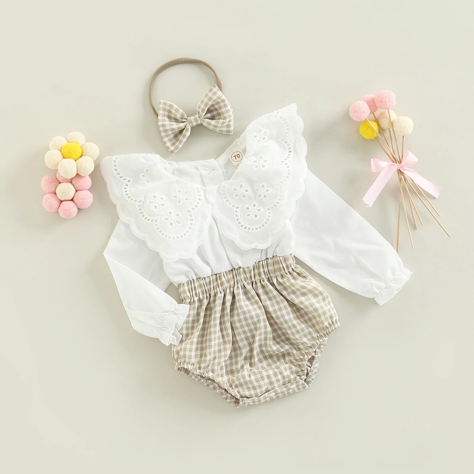 Long Sleeve Romper + Hairband Set for Infants