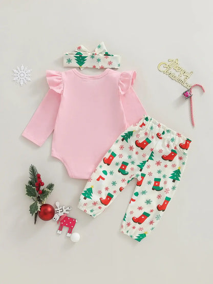 Christmas Baby Girl 3-Piece Outfit Khaki / 6-9 Months / United States
