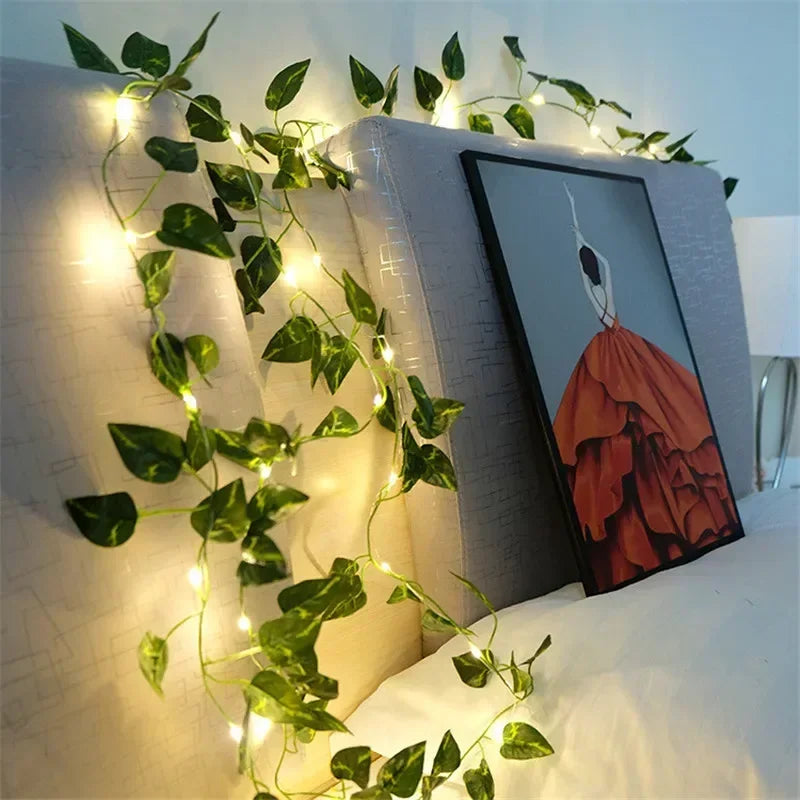 Green Leaf Vine Fairy Lights – Battery LED Garland for Home & Events