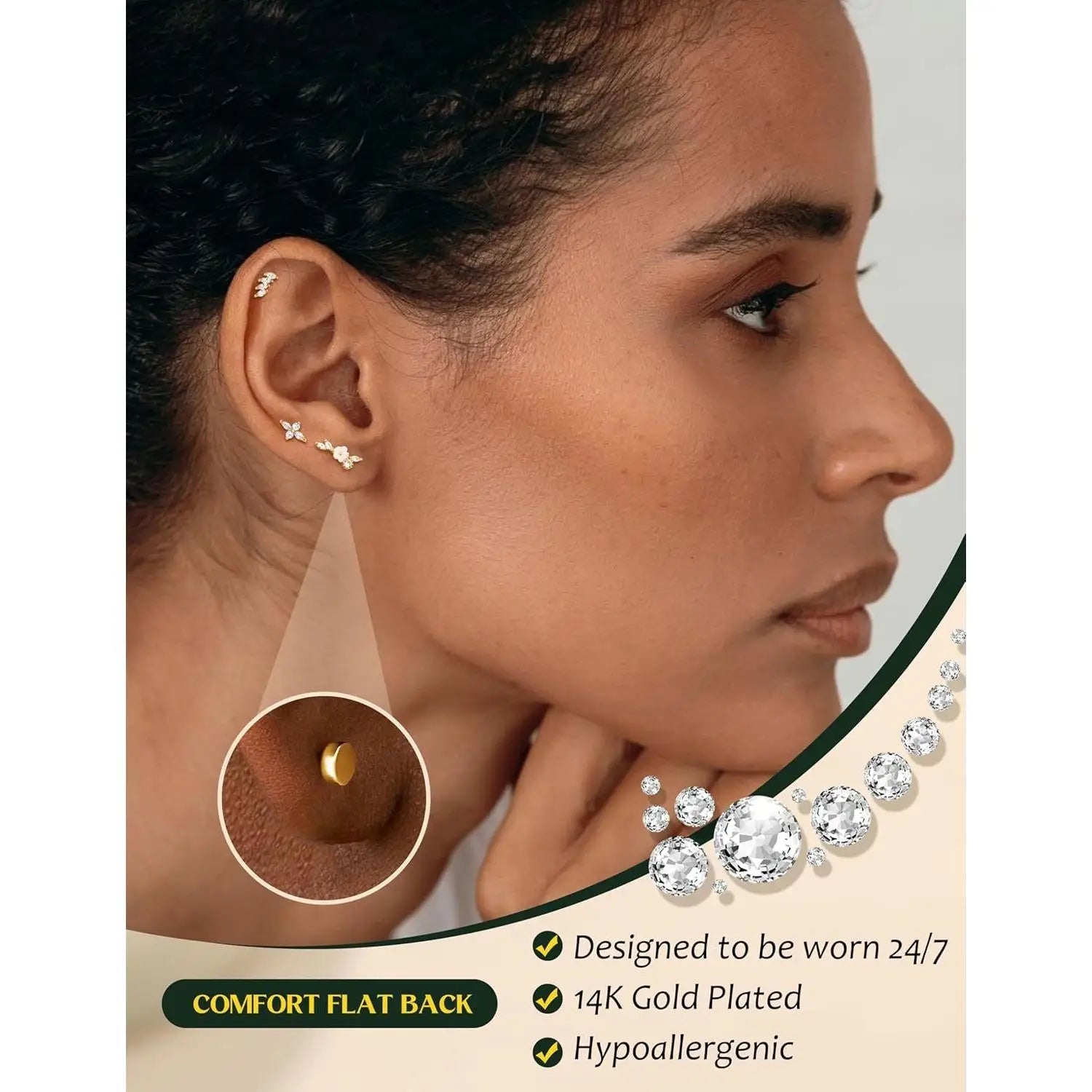 9PCS Surgical Stainless Steel Cartilage Earrings Set – CZ Flat Back Studs for Helix, Daith, Tragus Piercing