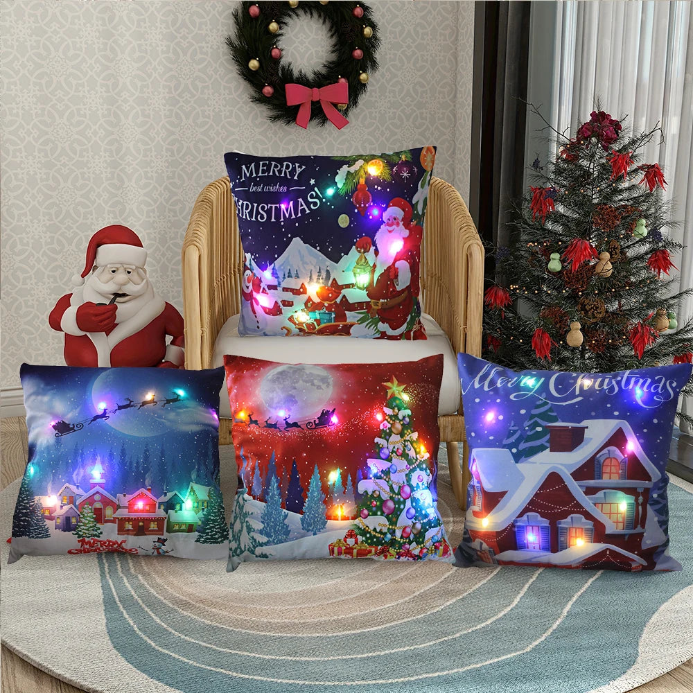 LED Glowing Christmas Pillow Covers
