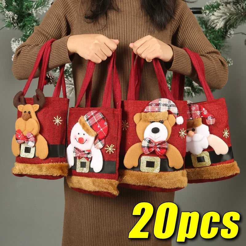 Christmas Drawstring Gift Bags – Snowman, Santa & Animal Holiday Tote Set (1-20PCS)
