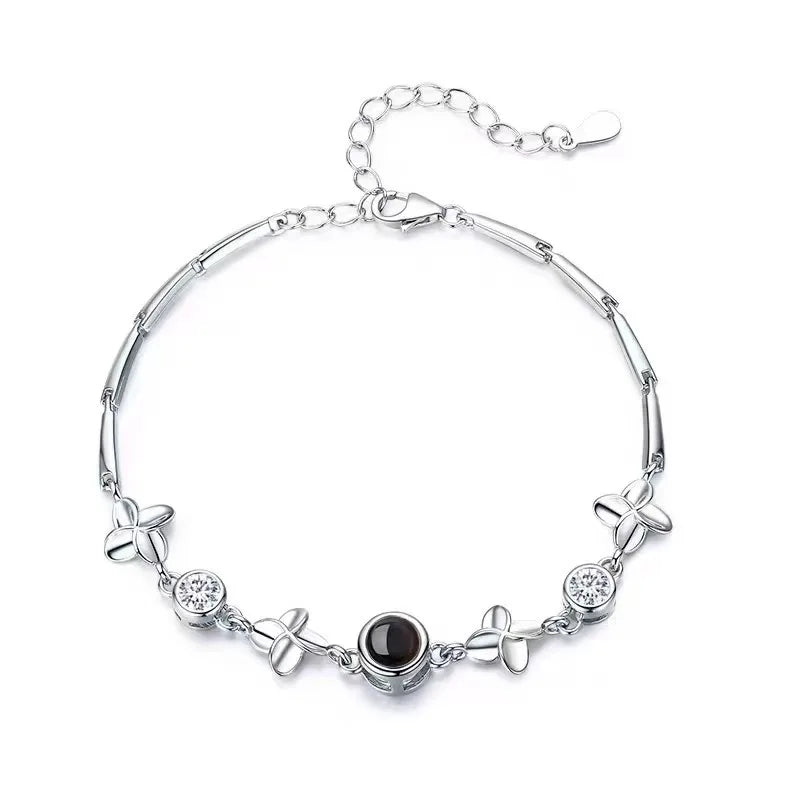 S925 Leaf Projection Photo Bracelet – Custom Image Jewelry