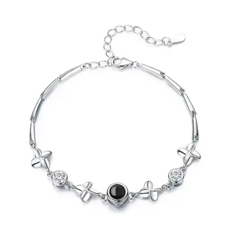 S925 Leaf Projection Photo Bracelet – Custom Image Jewelry Silver leaf / 16cm / Copper material
