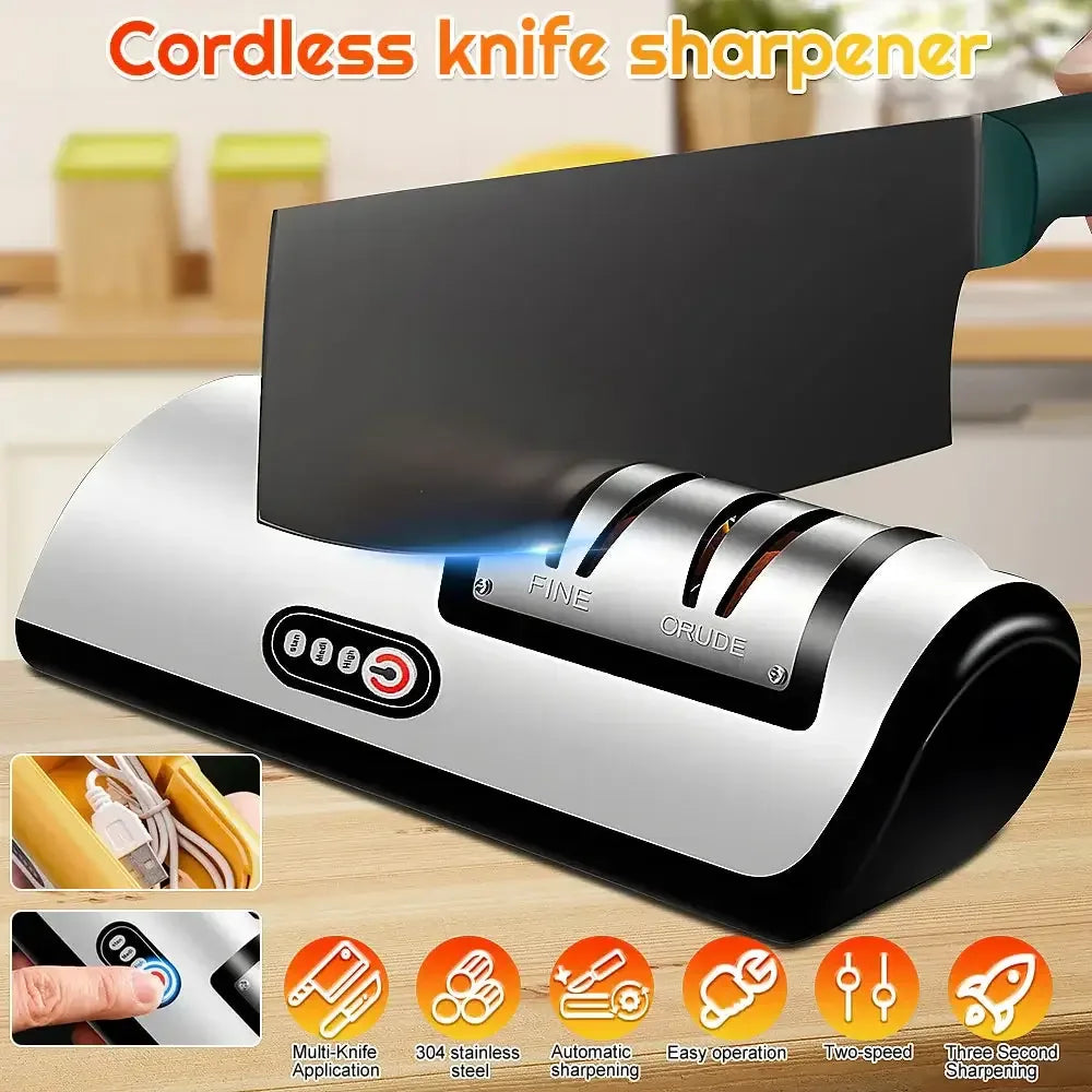 Electric Knife Sharpener Professional Fully Automatic Handheld silver/black / M