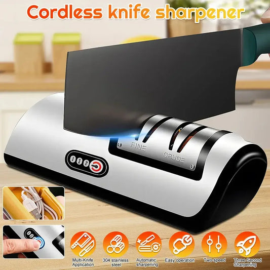 Electric Knife Sharpener Professional Fully Automatic Handheld silver/black / M