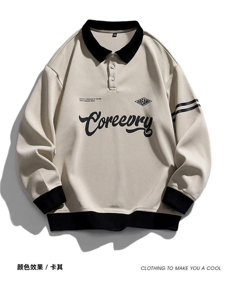 Men Oversized Contrasting Colors Lapel Sweatshirt