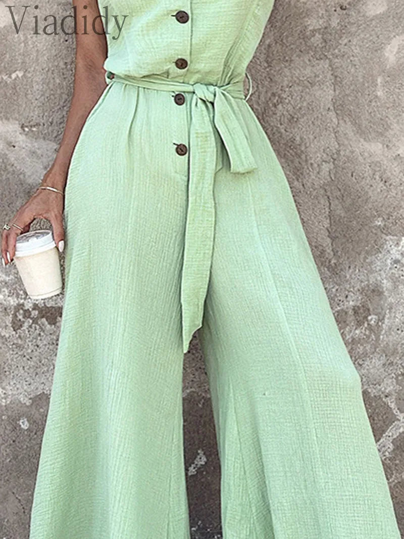 Wide Leg Jumpsuits with Belt