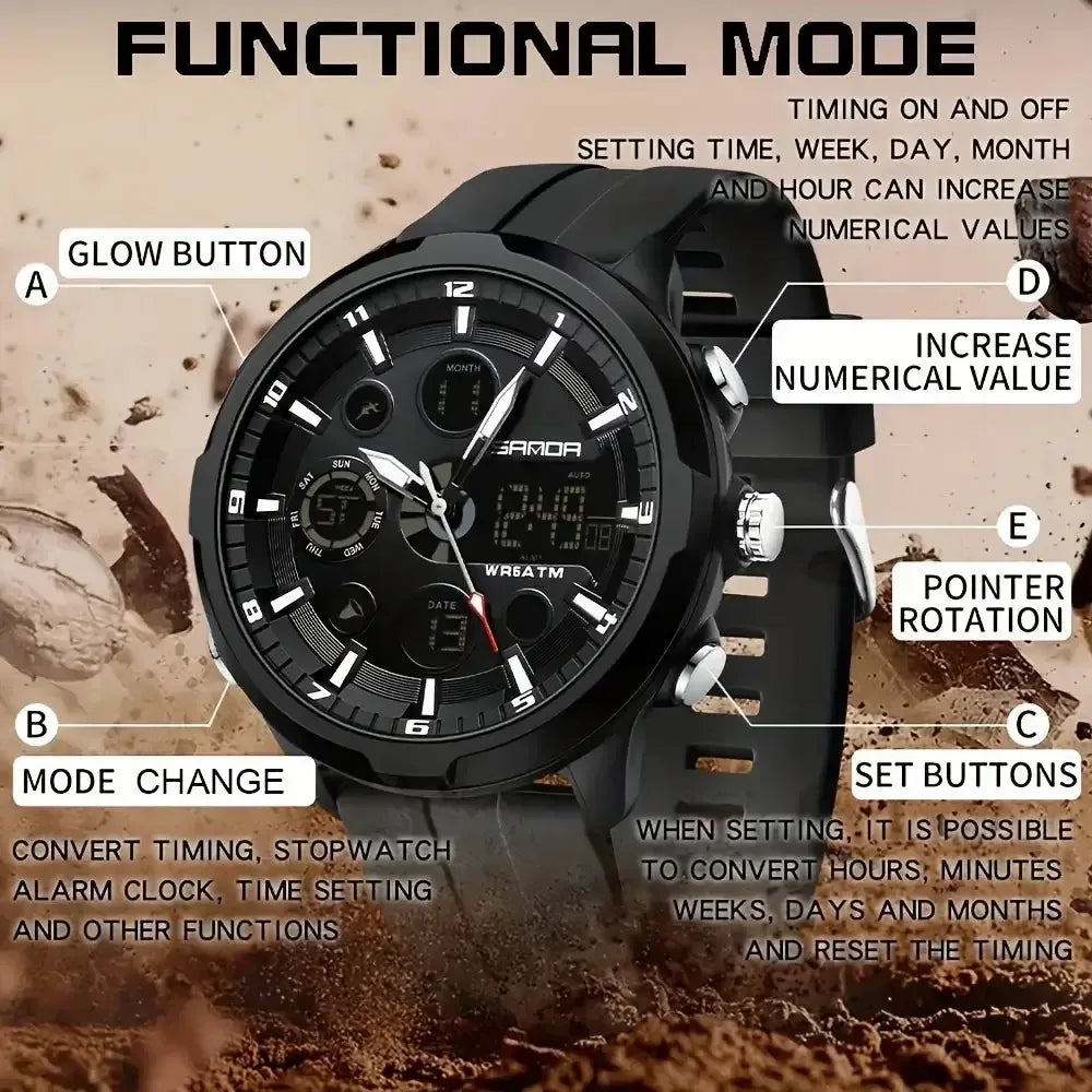 Electronic Round Watch Luminous Dual Display Timing Week Date Alarm Clock Stopwatch Multi Function Watch green / United States