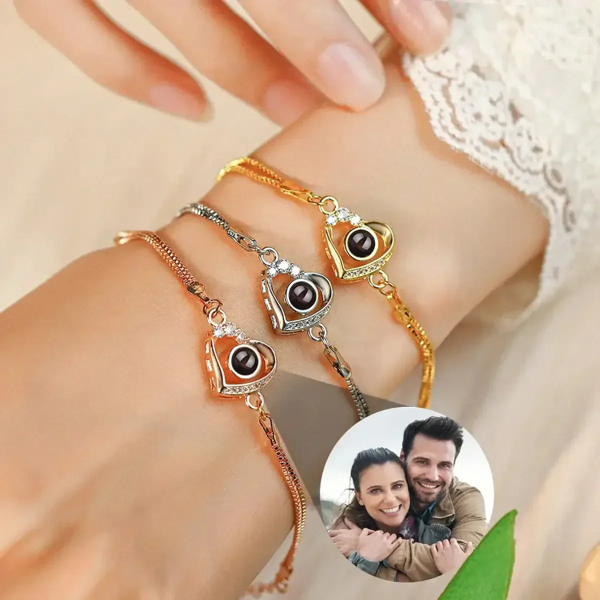 18K Gold Personalized Projection Bracelet Custom Photo Love Bracelet for Women SILVER PLATED / 16CM / United States