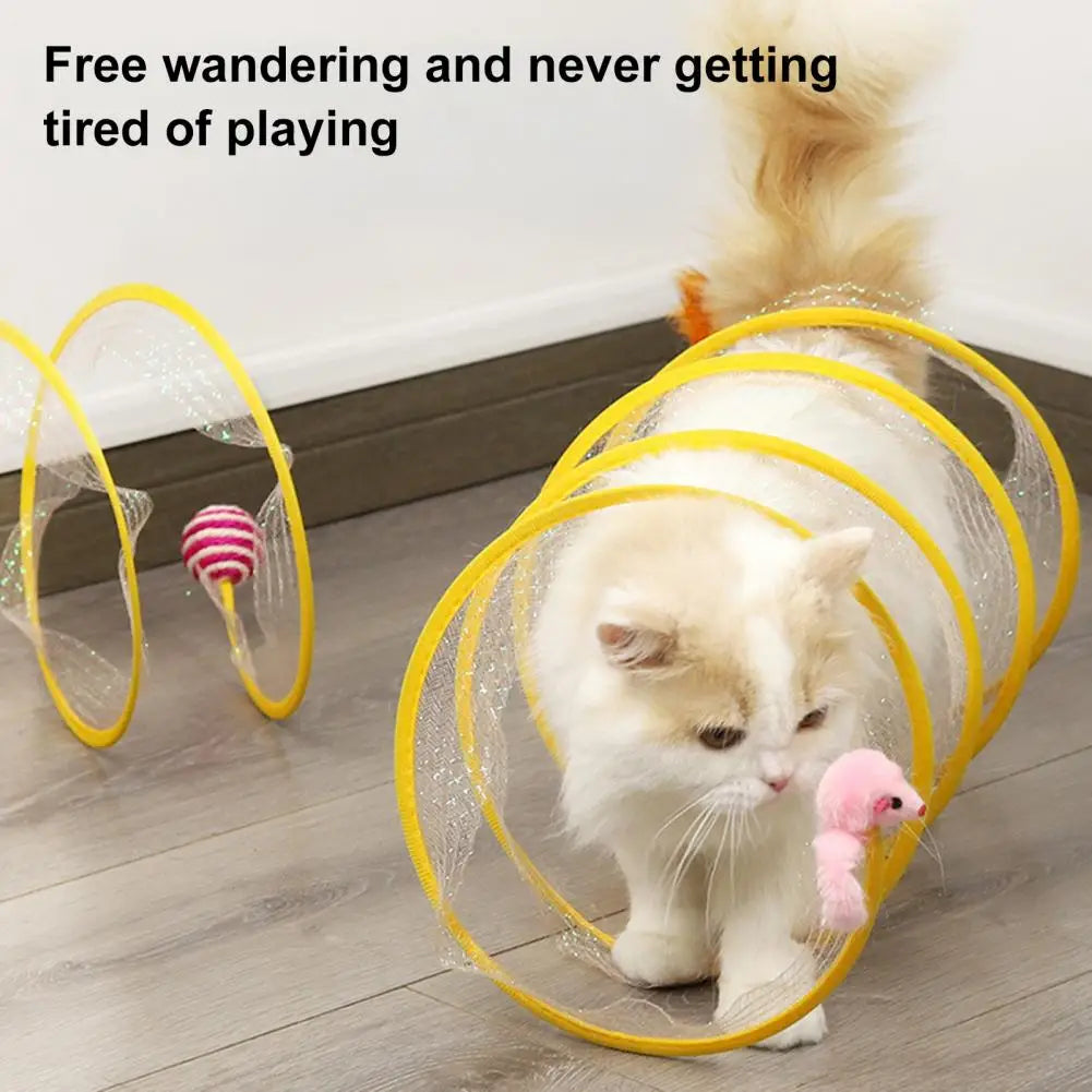 Spiral Cat Tunnel Toy Cat Tunnel Toy with Feather Bell for Indoor Cats Collapsible Spiral Spring Tunnel for Kittens for Rabbits