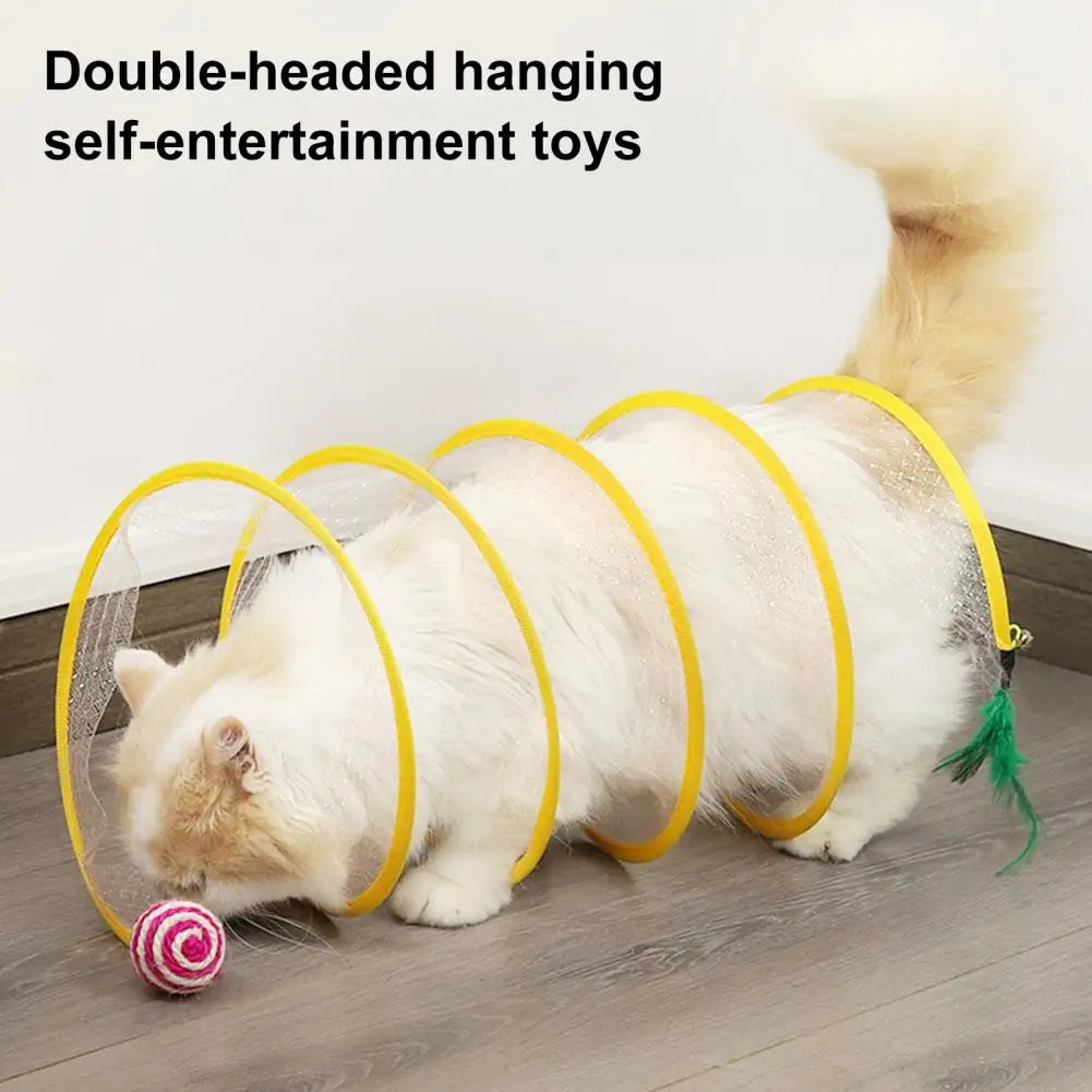 Spiral Cat Tunnel Toy Cat Tunnel Toy with Feather Bell for Indoor Cats Collapsible Spiral Spring Tunnel for Kittens for Rabbits