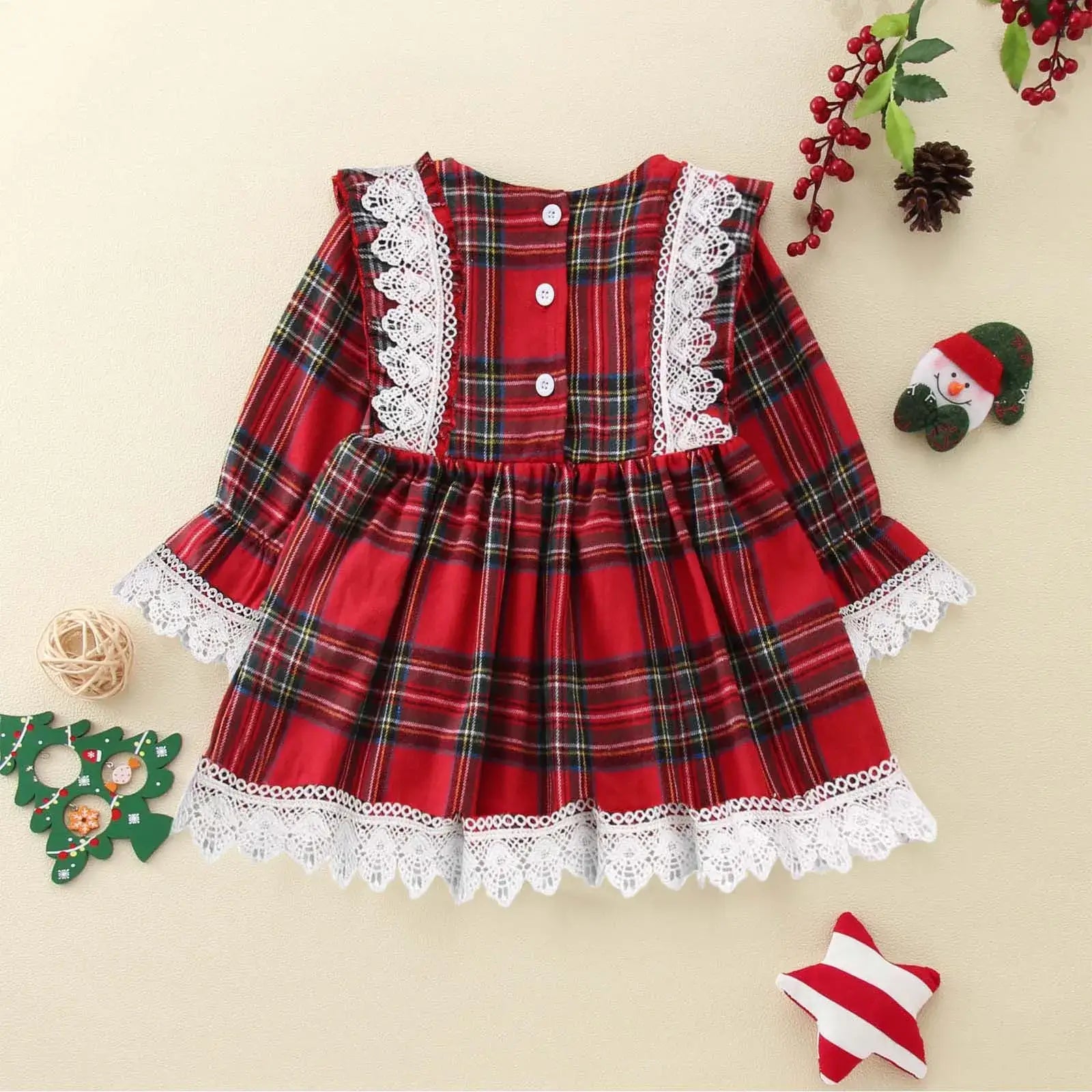 Toddler Girls Christmas Lace & Plaid Patchwork Dress Red / United States / 3-4 Years