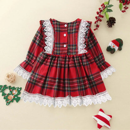 Toddler Girls Christmas Lace & Plaid Patchwork Dress Red / United States / 3-4 Years
