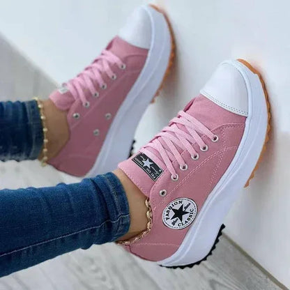 Flat Lace-Up Sneakers Pattern Canvas Casual Women Sport Shoes Pink / 6