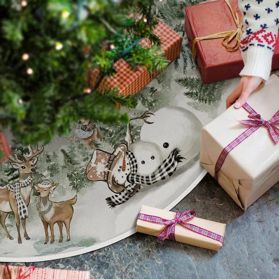 Christmas Tree Skirt – Snowman & Reindeer Design