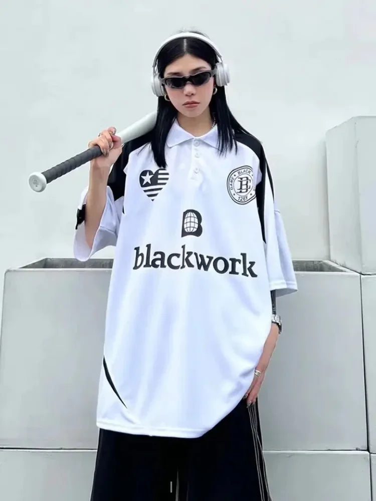 Women American Retro High Street Tees Vintage Long Sleeve Hip-hop