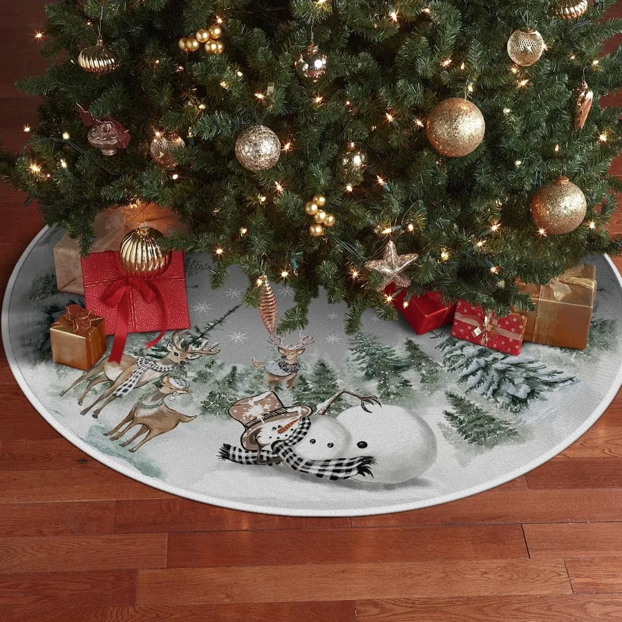 Christmas Tree Skirt – Snowman & Reindeer Design