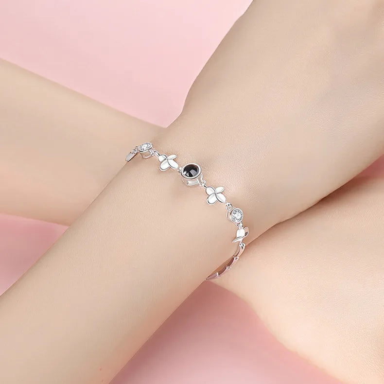 Personalized Leaf Projection Photo Bracelet – Custom Memorial Image Jewelry for Women & Men, S925 Silver & Copper Pendant Gift