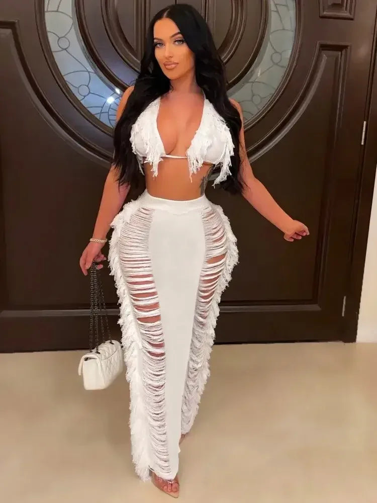 Crochet Beach Wear Set White 1 / S