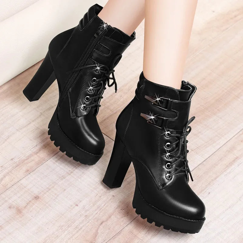 Chunky Heel Platform Ankle Boots