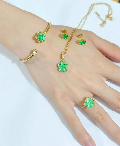 Stainless Steel Clover Jewelry Set light green / United States