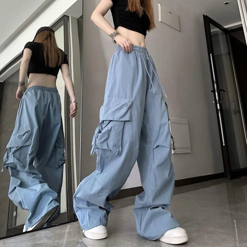 Cargo Pants Women Harajuku Hip Hop Big Pockets Wide Leg Trousers