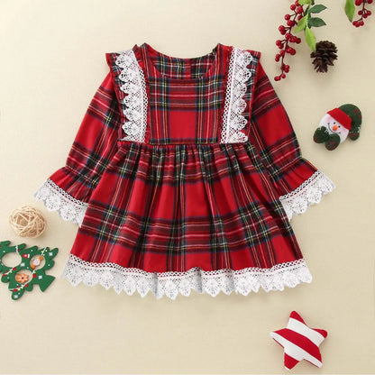 Toddler Girls Christmas Lace & Plaid Patchwork Dress Red / United States / 3-4 Years