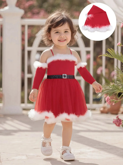 Baby Girl Christmas Outfit Set – Reindeer Romper with Santa Hat & Socks Red / 2-3 Years / United States