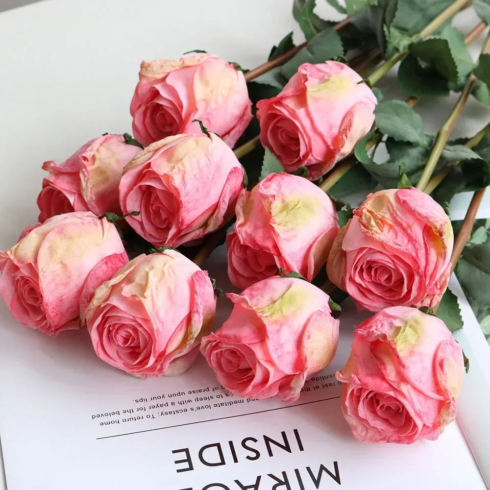 Artificial Burnt Edge Rose Buds Wedding pink / 1pcs
