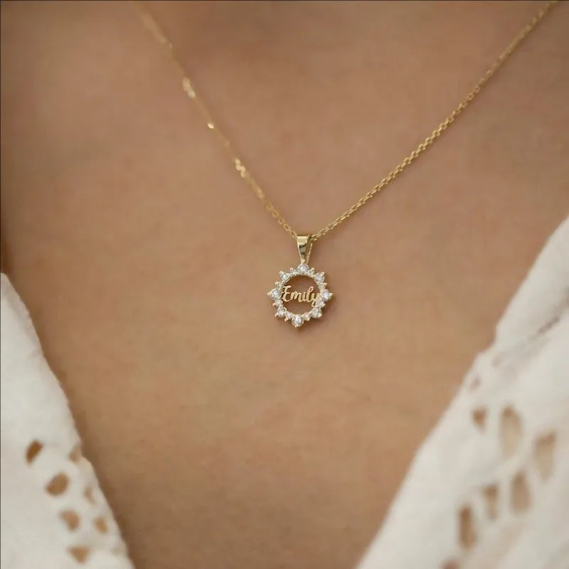 18K Gold Personalized Diamond Sun Name Necklace