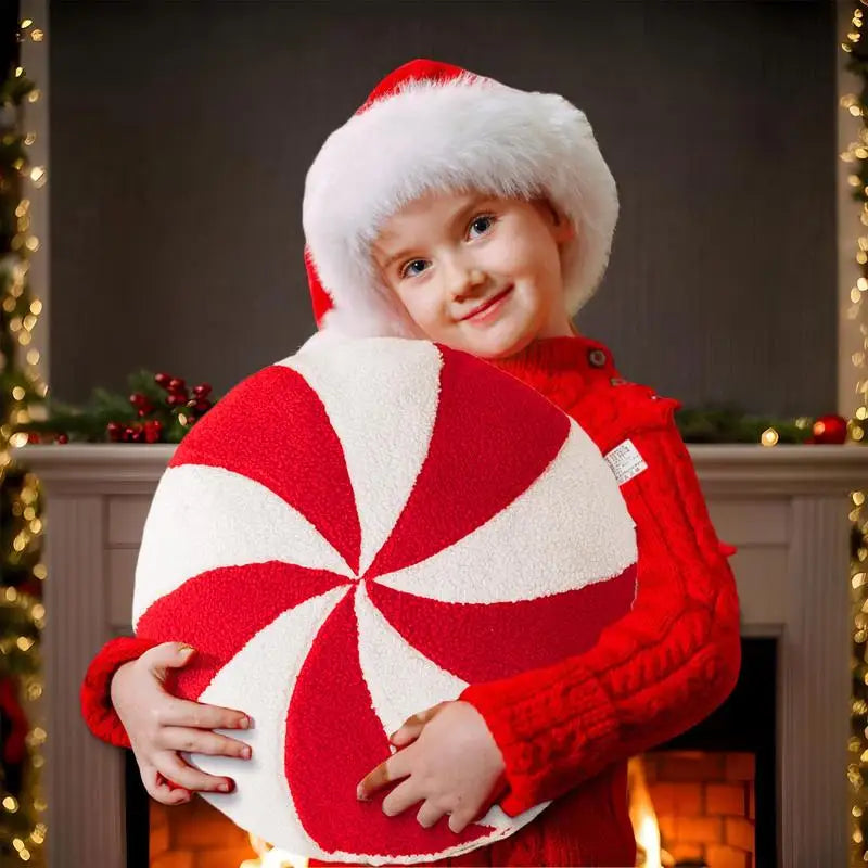 Candy Cane Christmas Pillow – Soft Plush Holiday Throw Cushion