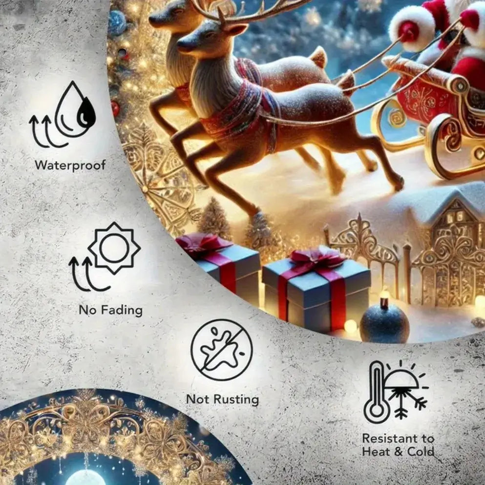 Santa Claus Sleigh Round Metal Wall Sign