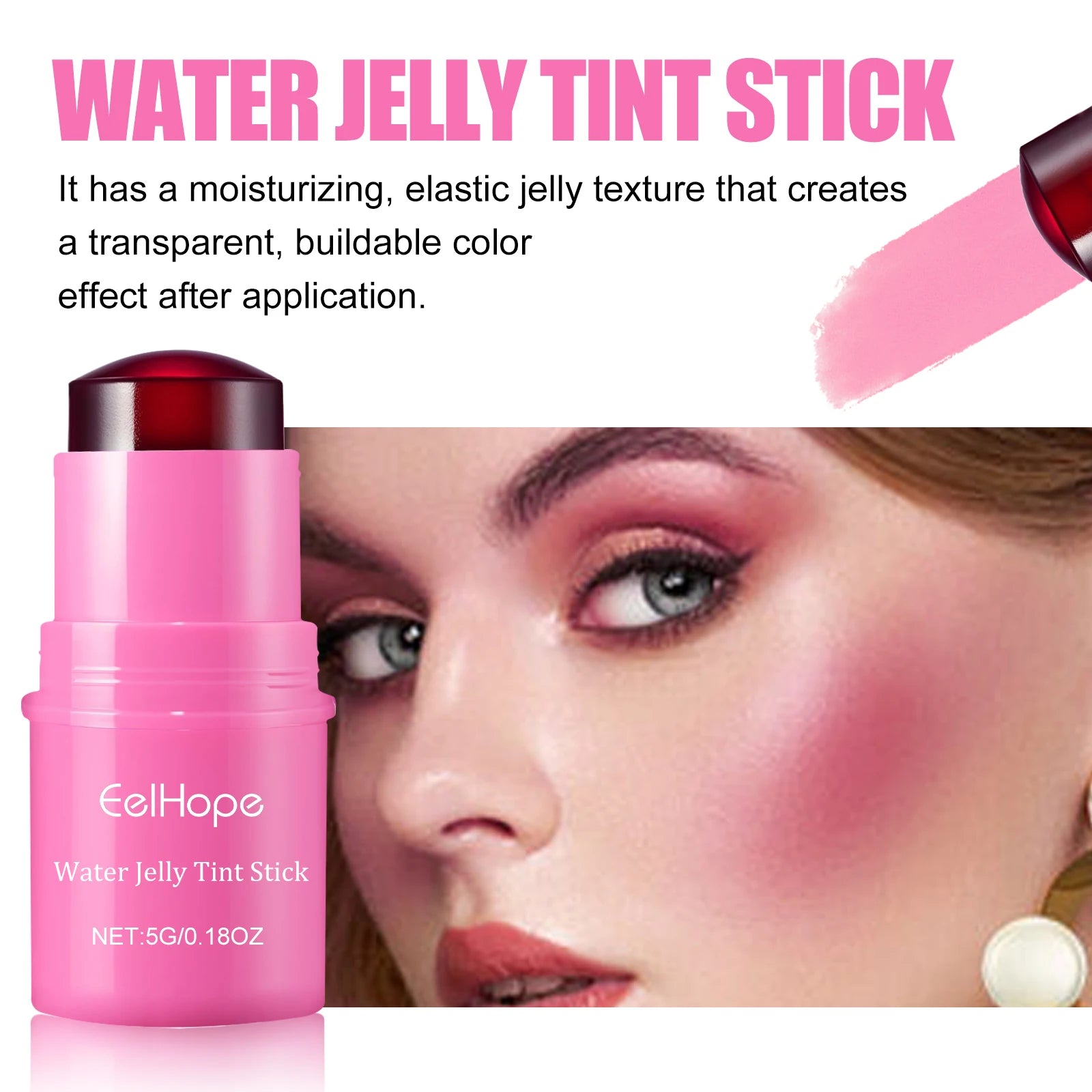 3in1 Cheek Lip Tinted Moistured Blush Stick Eyes Cheek Lip Brighten Cream Water Jelly Tint