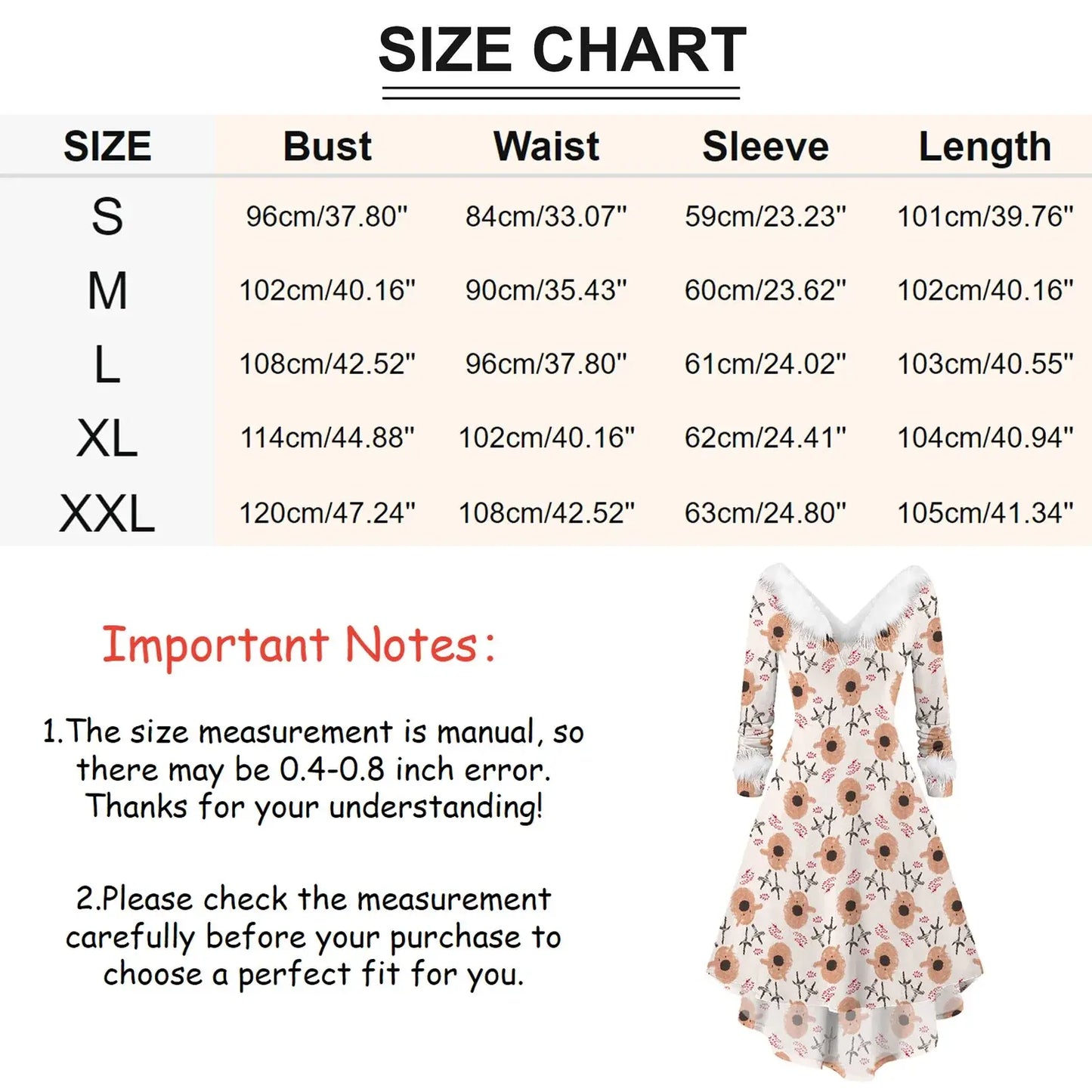 Women’s Christmas Plush Party Dress – V-Neck Swing Long Dress Red / M / United States