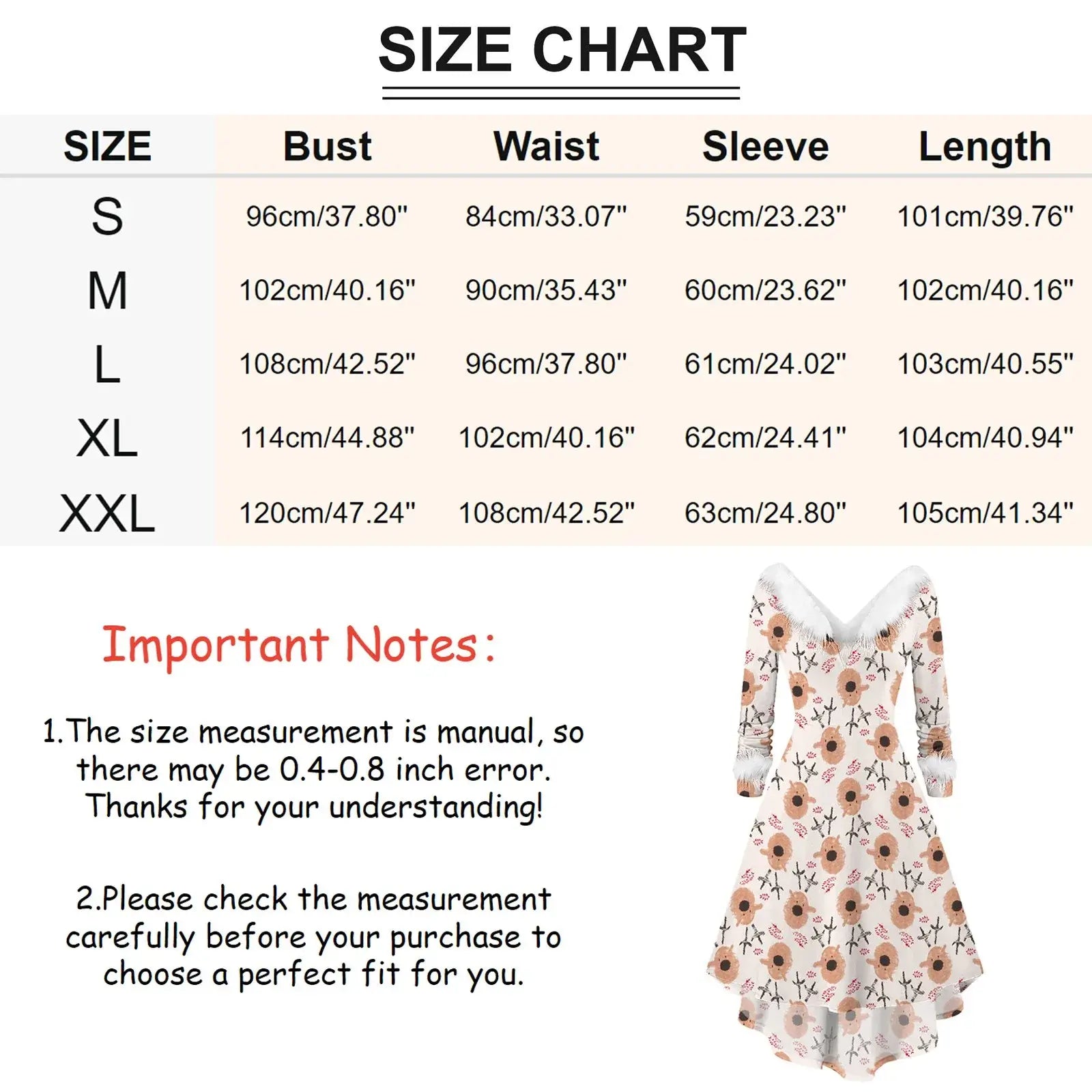 Women’s Christmas Plush Party Dress – V-Neck Swing Long Dress Red / M / United States