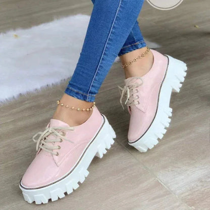 Thick Heel Flat Platform Oxford Women Shoes Pink/Red/Black Pink / 6.5